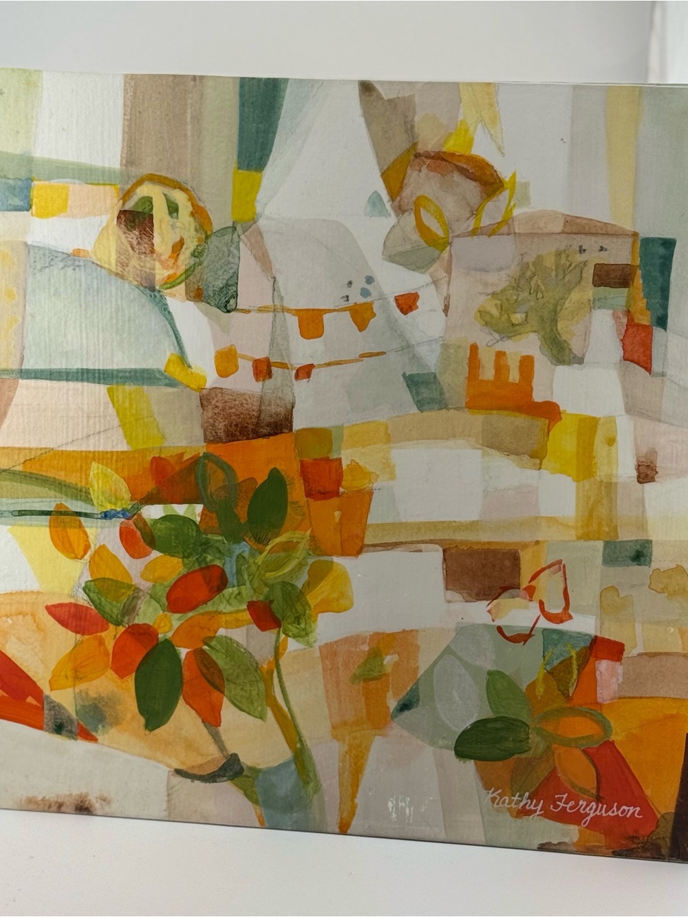 Kathy Ferguson Mixed Media Abstract Art Painting Signed 12”x12” Pre-owned
